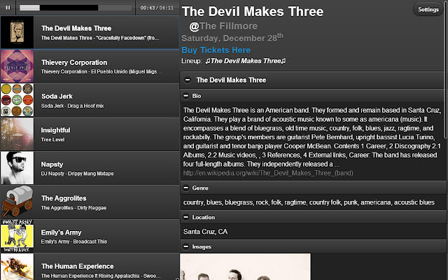 Band Wagon Playlist  from Chrome web store to be run with OffiDocs Chromium online