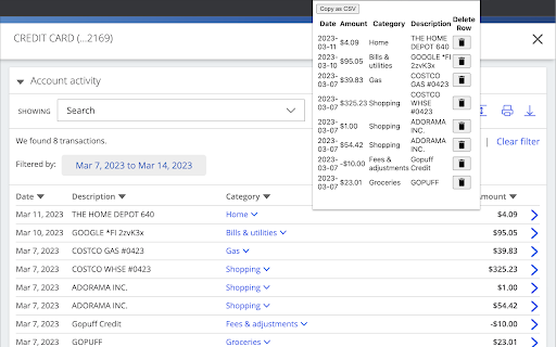 Bank Transactions  from Chrome web store to be run with OffiDocs Chromium online