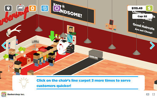 Barbershop Inc. Hire a manager and attract more customers!  from Chrome web store to be run with OffiDocs Chromium online