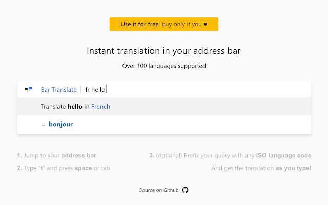 Bar Translate  from Chrome web store to be run with OffiDocs Chromium online