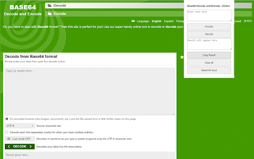 Base64 Decode and Encode Online  from Chrome web store to be run with OffiDocs Chromium online