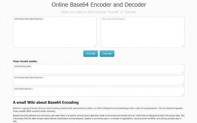 Base 64 Encoder and Decoder  from Chrome web store to be run with OffiDocs Chromium online