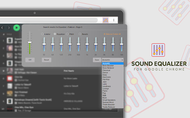 Bass Booster  Sound Equalizer with genres  from Chrome web store to be run with OffiDocs Chromium online