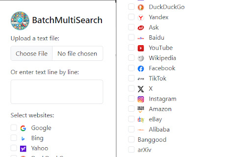 BatchMultiSearch  from Chrome web store to be run with OffiDocs Chromium online