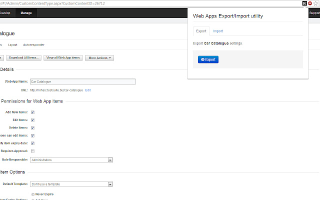 BC Web app config import/export  from Chrome web store to be run with OffiDocs Chromium online