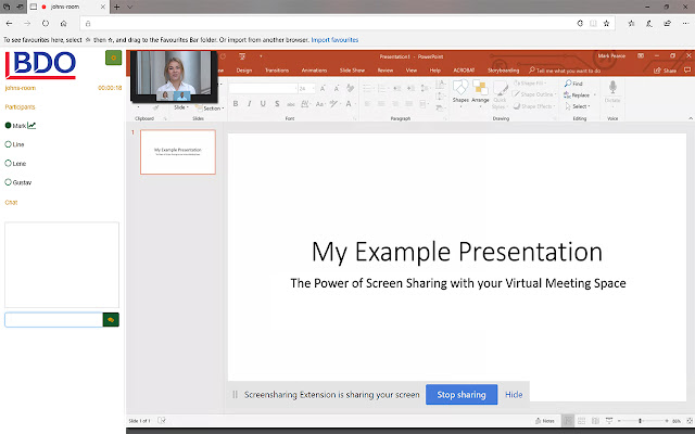 BDO Screensharing Extension  from Chrome web store to be run with OffiDocs Chromium online