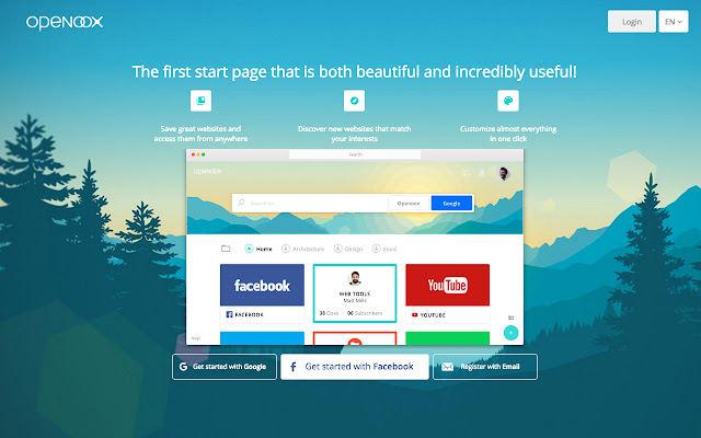 Beautiful  Customizable New Tab Page Openoox  from Chrome web store to be run with OffiDocs Chromium online