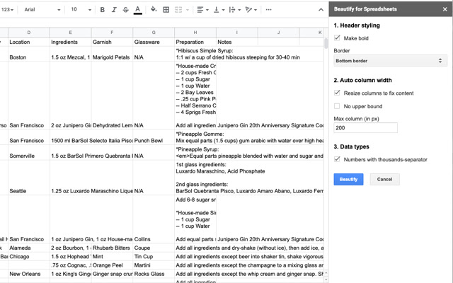 Beautify spreadsheet  from Chrome web store to be run with OffiDocs Chromium online