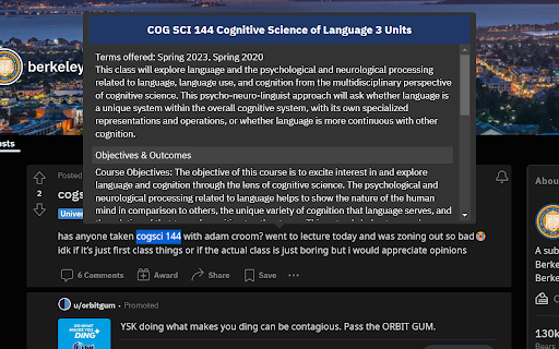 Berkeley Course Previews  from Chrome web store to be run with OffiDocs Chromium online