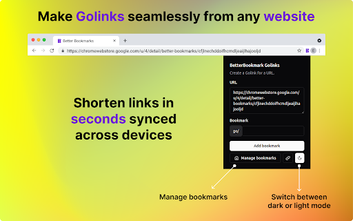 Better Bookmarks Golinks  from Chrome web store to be run with OffiDocs Chromium online