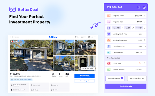 BetterDeal.ai Supercharging Zillow For Real Estate Investors  from Chrome web store to be run with OffiDocs Chromium online