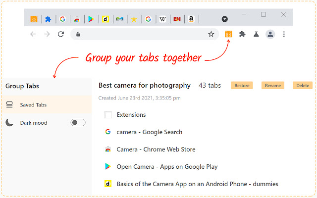 Better Group Tabs  from Chrome web store to be run with OffiDocs Chromium online