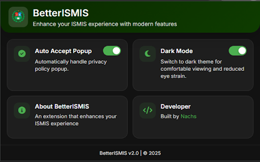 BetterISMIS  from Chrome web store to be run with OffiDocs Chromium online