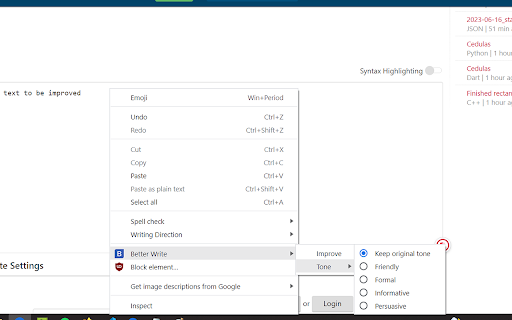 Better Write  from Chrome web store to be run with OffiDocs Chromium online