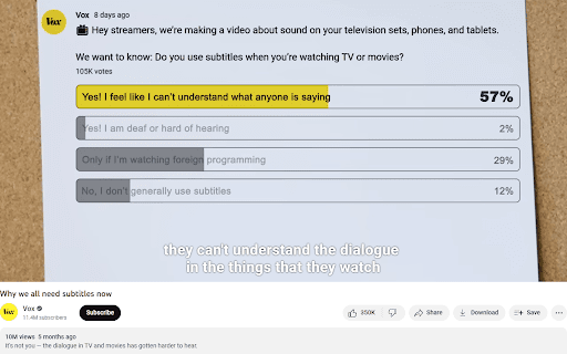 Better YouTube Subtitles  from Chrome web store to be run with OffiDocs Chromium online
