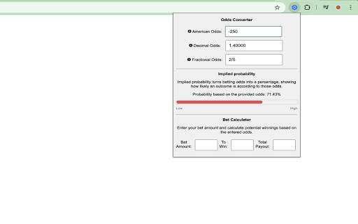 Betting Odds Converter  from Chrome web store to be run with OffiDocs Chromium online