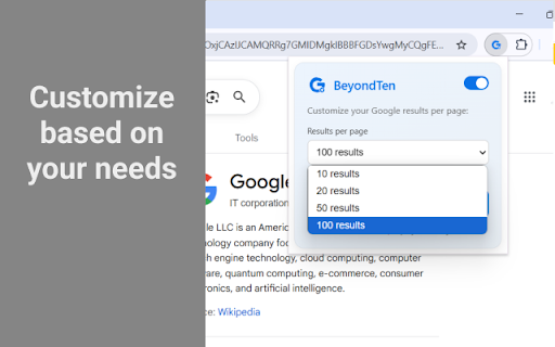 BeyondTen – 100 results at once  from Chrome web store to be run with OffiDocs Chromium online