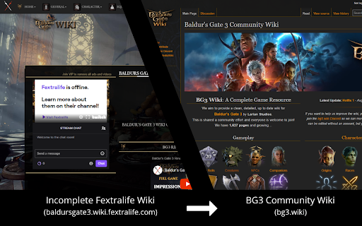 BG3 Wiki Redirector  from Chrome web store to be run with OffiDocs Chromium online
