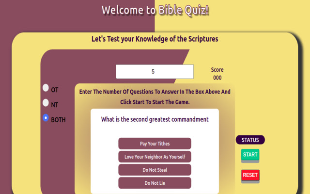 Bible Quiz  from Chrome web store to be run with OffiDocs Chromium online