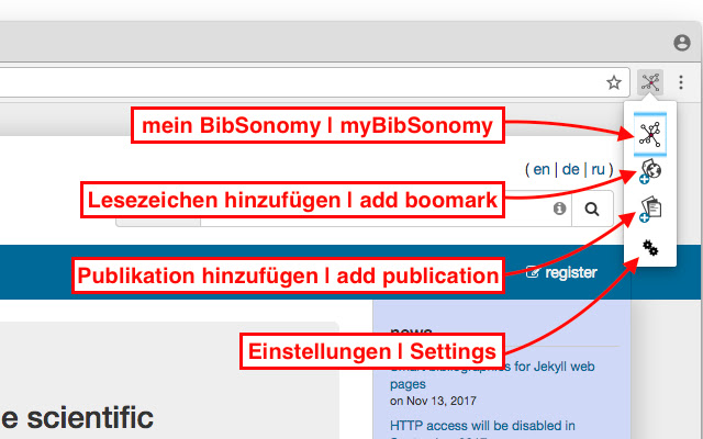 BibSonomy Buttons  from Chrome web store to be run with OffiDocs Chromium online