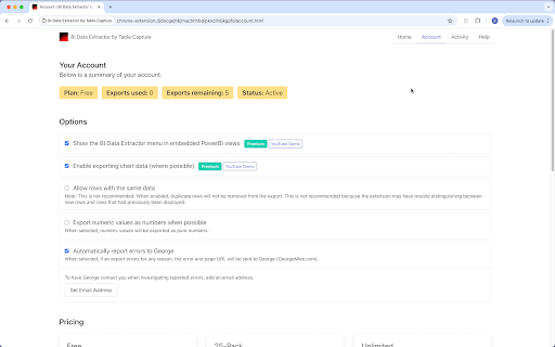 BI Data Extractor by Table Capture  from Chrome web store to be run with OffiDocs Chromium online