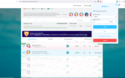 Bidease  from Chrome web store to be run with OffiDocs Chromium online