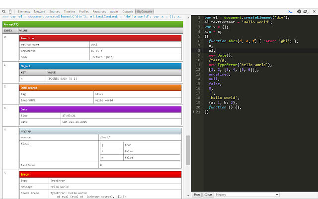 BigConsole  from Chrome web store to be run with OffiDocs Chromium online