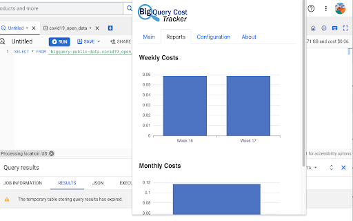 BigQuery Cost Tracker  from Chrome web store to be run with OffiDocs Chromium online