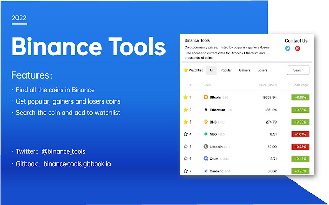 Binance Tools  from Chrome web store to be run with OffiDocs Chromium online