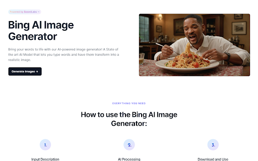 Bing AI Image Generator  from Chrome web store to be run with OffiDocs Chromium online