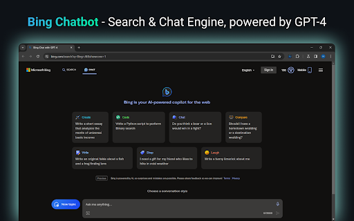Bing™ Chatbot  from Chrome web store to be run with OffiDocs Chromium online