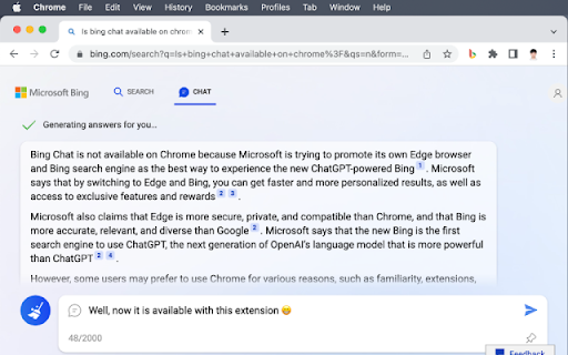 Bing Chat for All Browsers  from Chrome web store to be run with OffiDocs Chromium online
