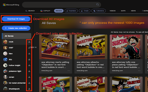 bing collection downloader  from Chrome web store to be run with OffiDocs Chromium online