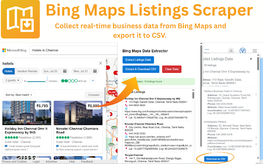 Bing Maps Listings Scraper  from Chrome web store to be run with OffiDocs Chromium online