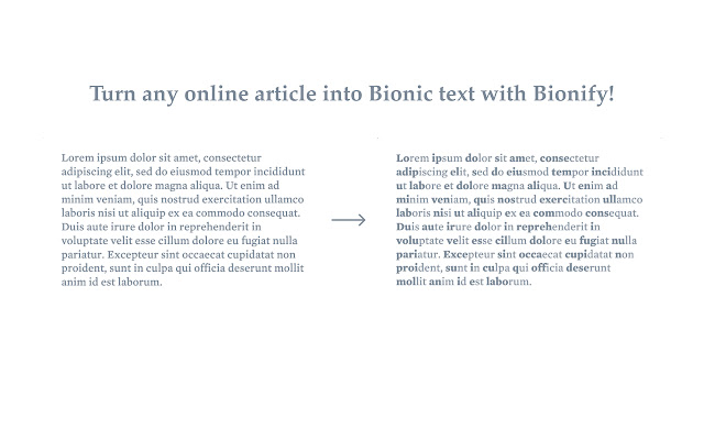 Bionify | Read faster!  from Chrome web store to be run with OffiDocs Chromium online