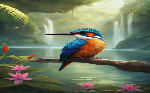 Bird by the lake wallpaper  from Chrome web store to be run with OffiDocs Chromium online
