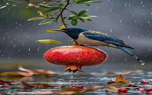 Bird perching on a pomegranate wallpaper  from Chrome web store to be run with OffiDocs Chromium online