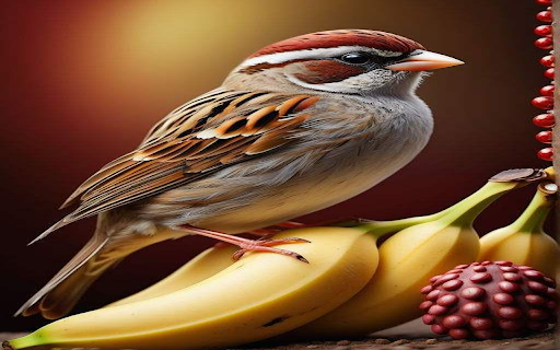 Bird perching on banana wallpaper  from Chrome web store to be run with OffiDocs Chromium online