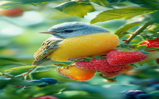 Birds perching on strawberry branches Wallpaper  from Chrome web store to be run with OffiDocs Chromium online
