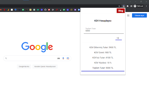 Birfinansci KDV Hesaplayıcı  from Chrome web store to be run with OffiDocs Chromium online
