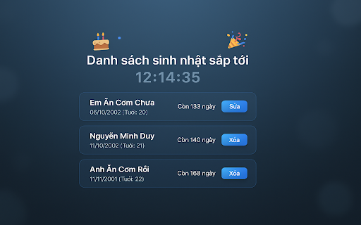 Birthday Countdown Multi  from Chrome web store to be run with OffiDocs Chromium online