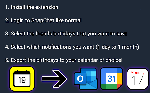 Birthday Export for Snapchat  from Chrome web store to be run with OffiDocs Chromium online