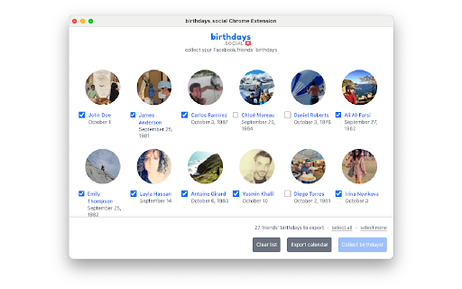 birthdays.social Facebook Birthdays exporter  from Chrome web store to be run with OffiDocs Chromium online