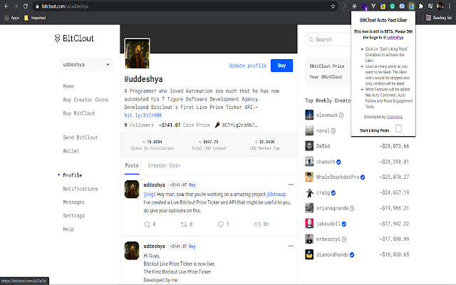 BitClout Engagement Tools  from Chrome web store to be run with OffiDocs Chromium online