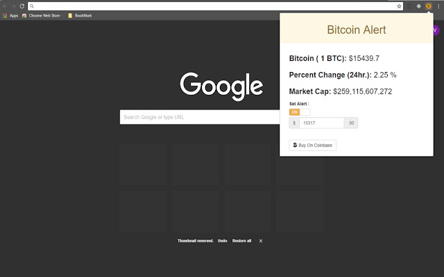 Bitcoin Alert  from Chrome web store to be run with OffiDocs Chromium online