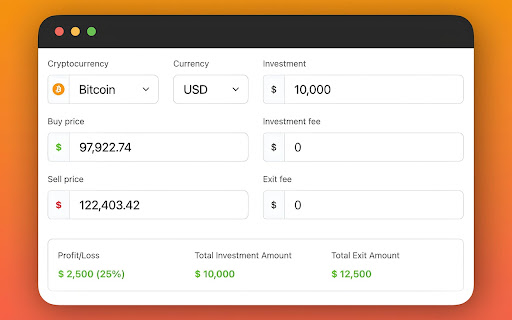 Bitcoin Investment Calculator from Chrome web store to be run with OffiDocs Chromium online Bitcoin Investment Calculator from Chrome web store to be run with OffiDocs Chromium online