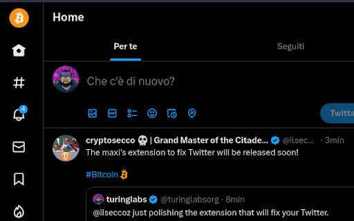 Bitcoin Twitter Fix  from Chrome web store to be run with OffiDocs Chromium online