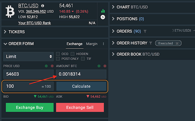 Bitfinex Calculate amount automatically  from Chrome web store to be run with OffiDocs Chromium online