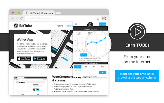 BitTube AirTime, Donations, Adblocker, Wallet  from Chrome web store to be run with OffiDocs Chromium online