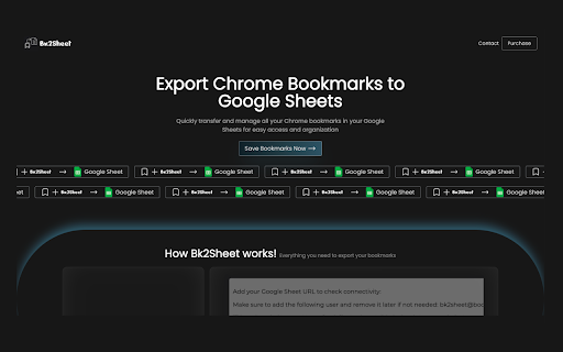 Bk2Sheet: Export Chrome Bookmarks to Google Sheets  from Chrome web store to be run with OffiDocs Chromium online